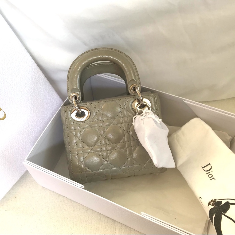 Lady Dior Mini Bag Metallic Grey Silver Tone